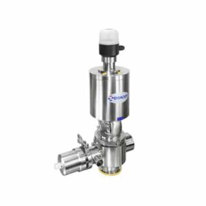 Pneumatic divert seat valve with steam sterilization