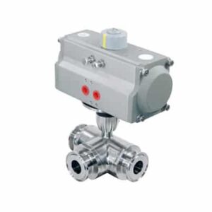 Horizontal pneumatic three way ball valve