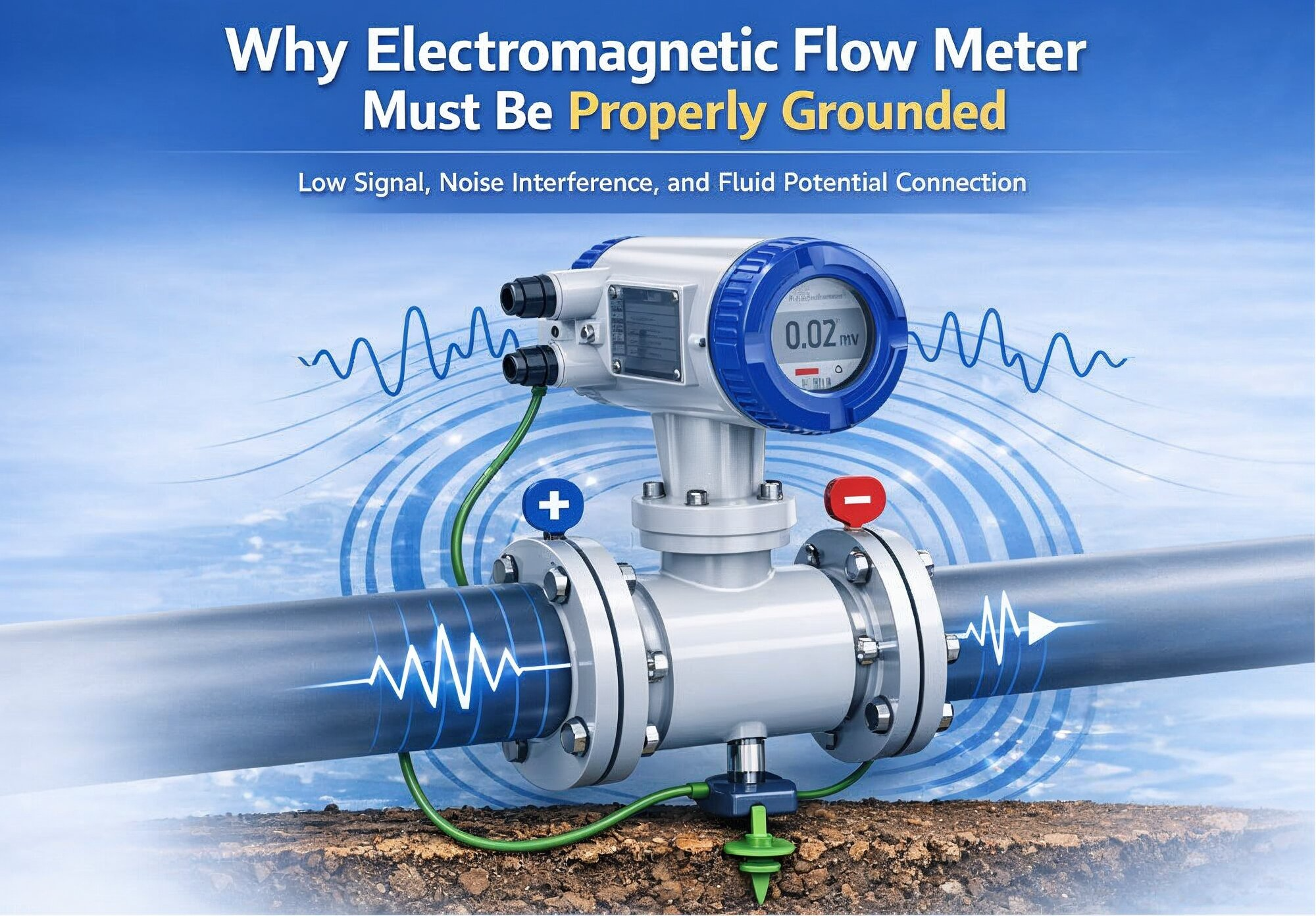 Why do electromagnetic flow meters need to be properly grounded?
